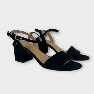 J.Crew Suede Strappy Block-Heel Sandals Black Size 5